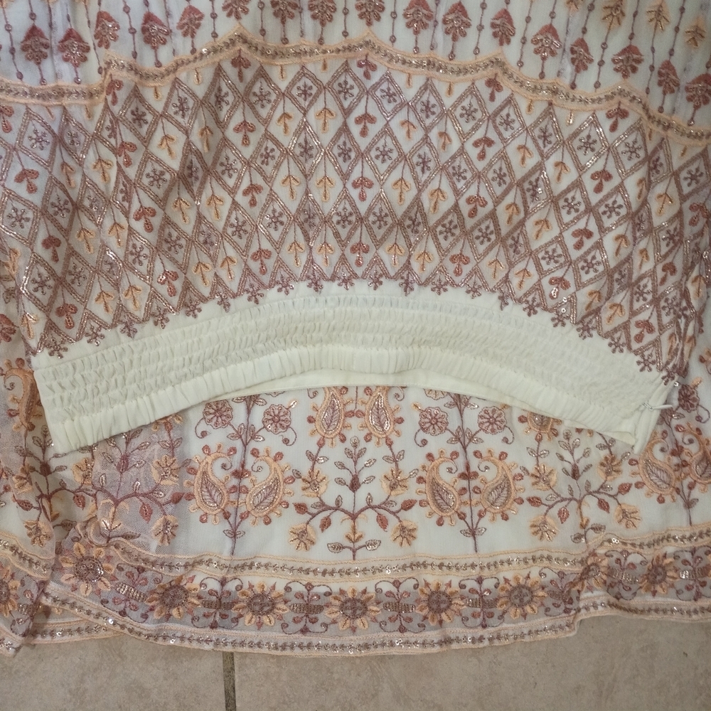 Soft Surroundings Cream and Blush Printed A-Line Skirt - Picture 8 of 9